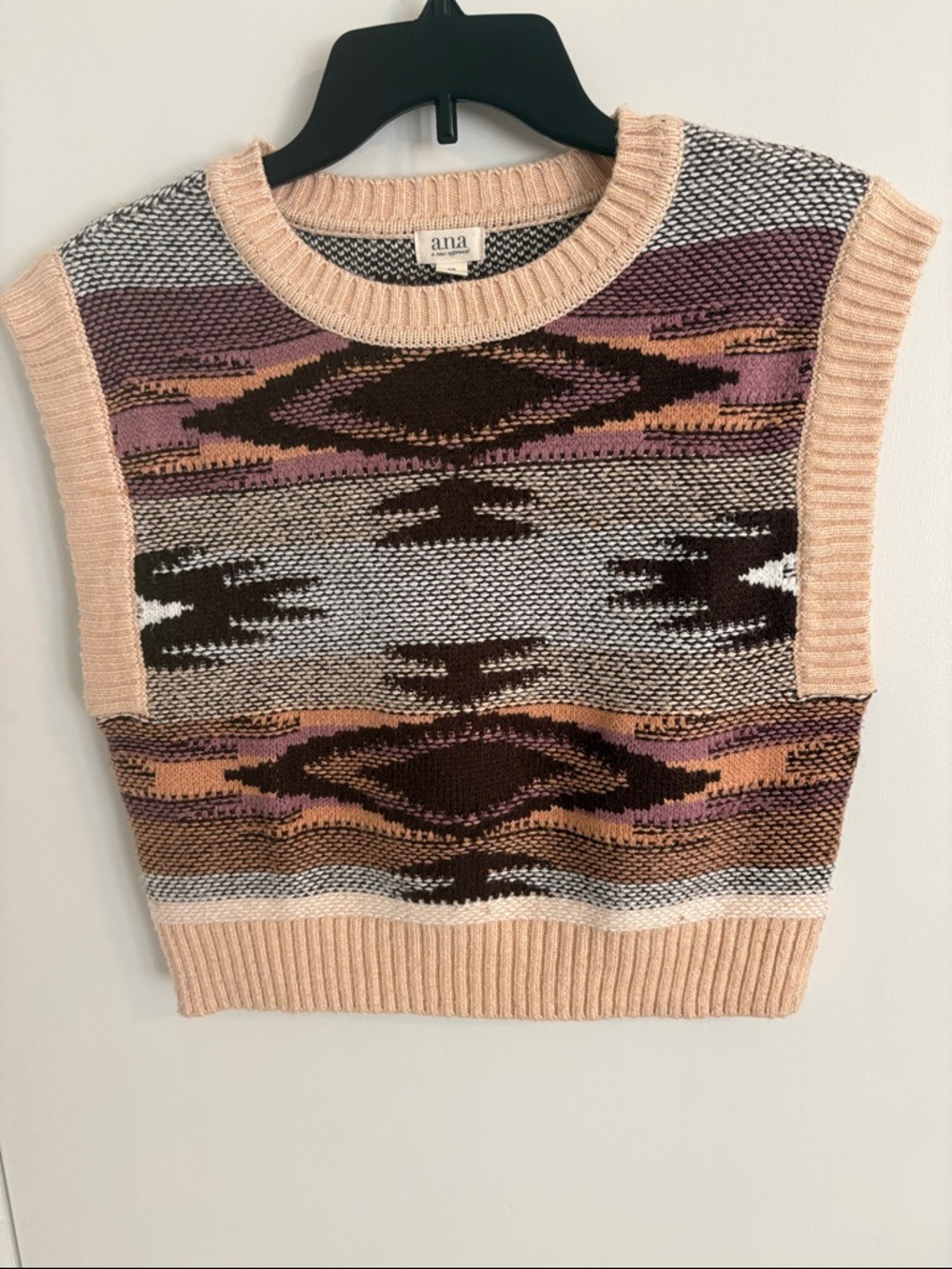 a.n.a Pink, Brown & Cream Patterned Knit Sweater Vest